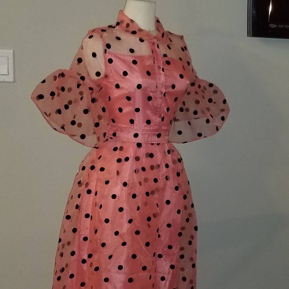 Pink and black polka dot dress